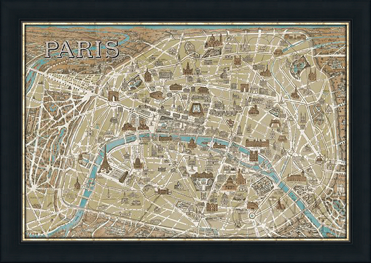 Monuments of Paris Map Blue